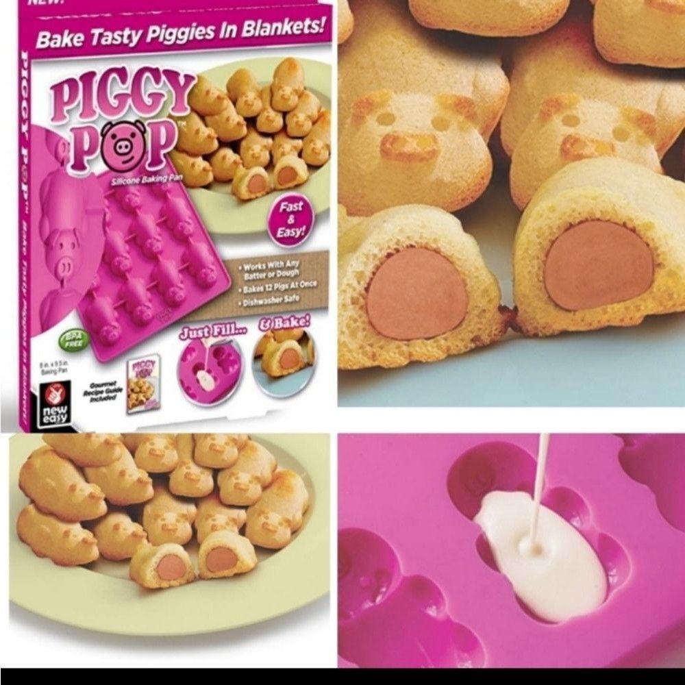 New 🐷 PIGS IN BLANKET PIGGY POP BAKING CAKE MOLD TRAY KIDS EASY LUNCH PINK NWT